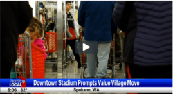 People walking in to a store. Downtown Stadium Prompts Value Village Move. Spokane, WA.