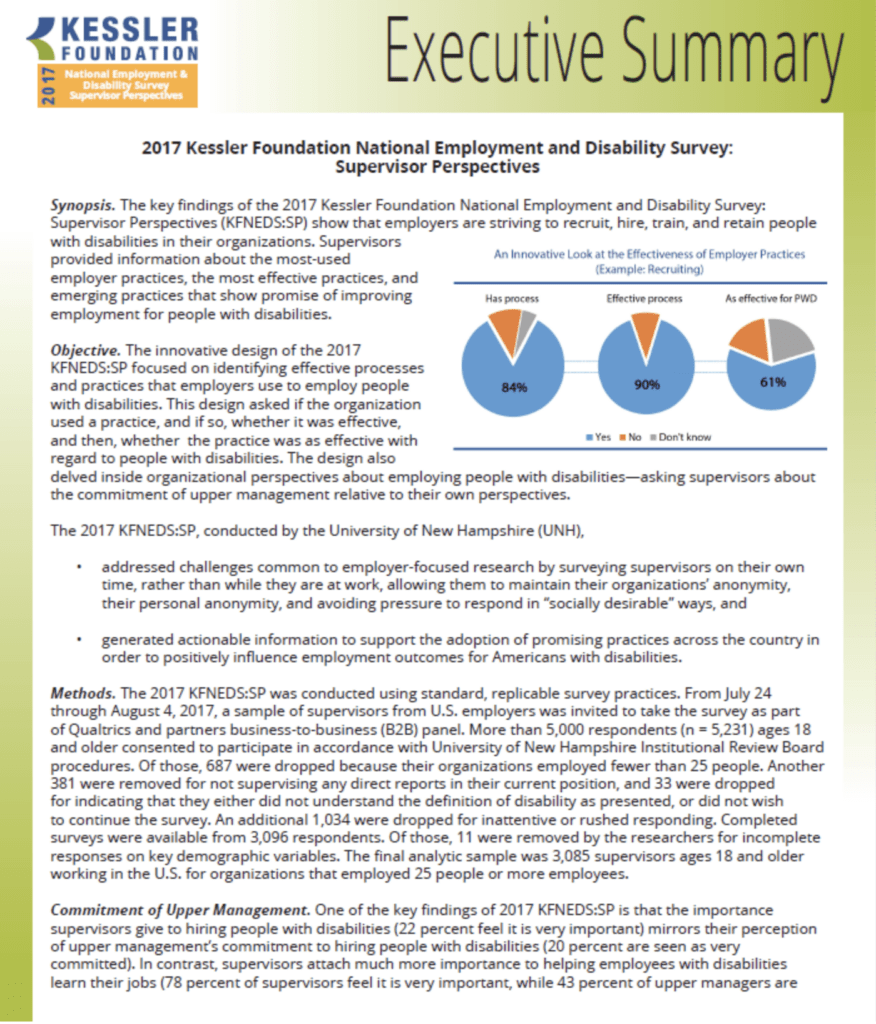 2017 Kessler Foundation National Employment & Disability Survey: 2017 Executive Summary Cover