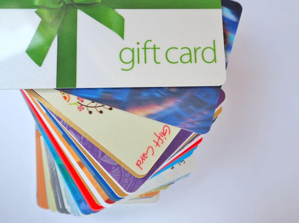 Stack of colorful gift cards.
